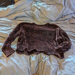 La Hearts Velvet Knit Sweater - Rich Brown